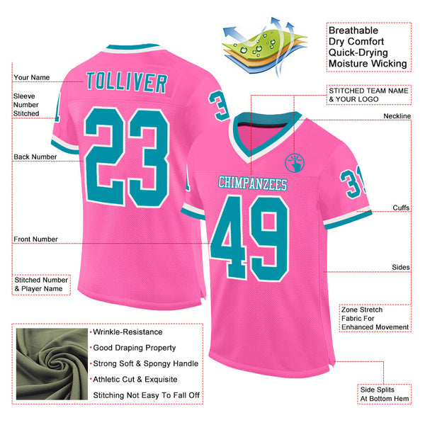 Custom Pink Teal-White Mesh Authentic Throwback Football Jersey alternate