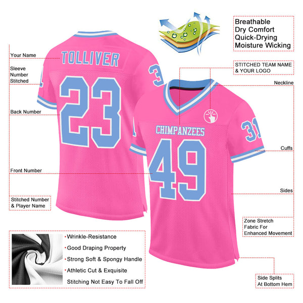 Custom Pink Light Blue-White Mesh Authentic Throwback Football Jersey alternate