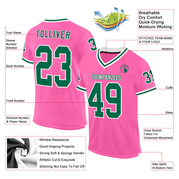 Custom Pink Kelly Green-White Mesh Authentic Throwback Football Jersey alternate