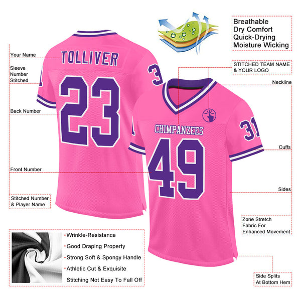 Custom Pink Purple-White Mesh Authentic Throwback Football Jersey alt