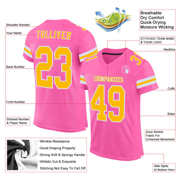 Custom Pink Gold-White Mesh Authentic Football Jersey alternate
