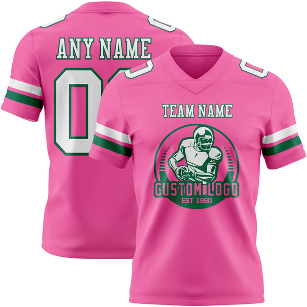 Custom Pink White-Kelly Green Authentic Football Jersey alternate