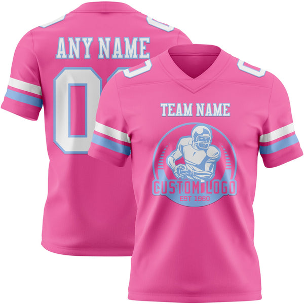 Custom Pink White-Light Blue Authentic Football Jersey alternate