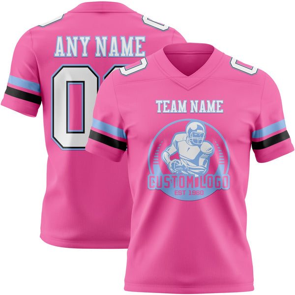 Custom Pink White Black-Light Blue Authentic Football Jersey alternate