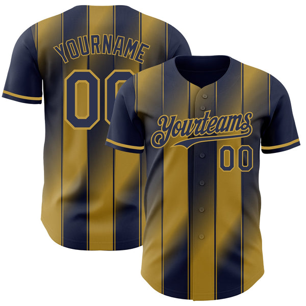 Custom Navy-Old Gold Gradient Classic Vertical Stripe Authentic Baseball Jersey
