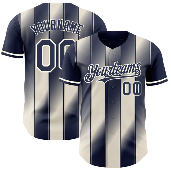 Custom Navy Cream-Cream Gradient Classic Vertical Stripe Authentic Baseball Jersey