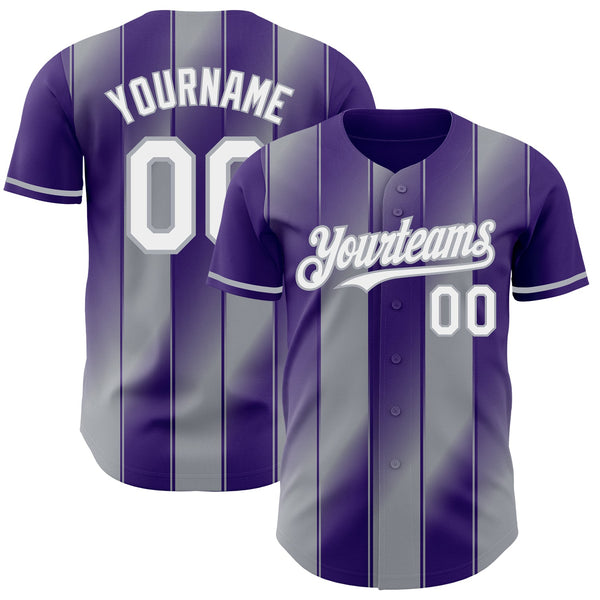 Custom Purple White-Gray Gradient Classic Vertical Stripe Authentic Baseball Jersey