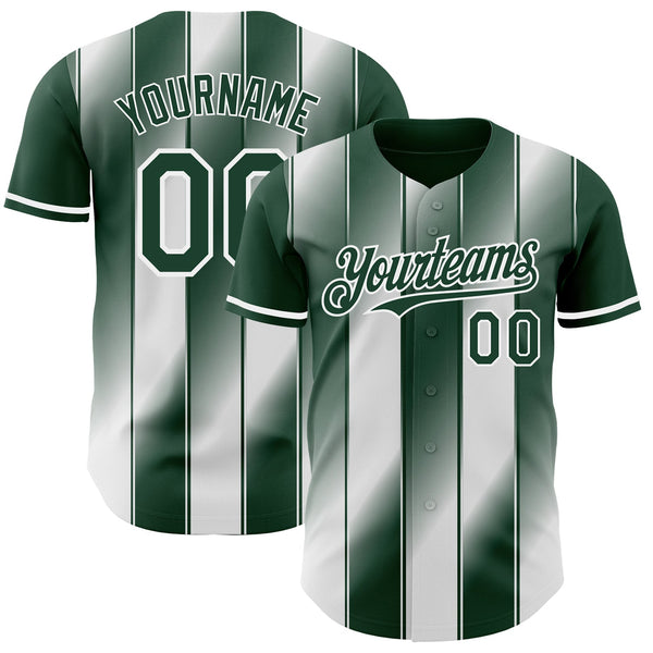 Custom Green-White Gradient Classic Vertical Stripe Authentic Baseball Jersey