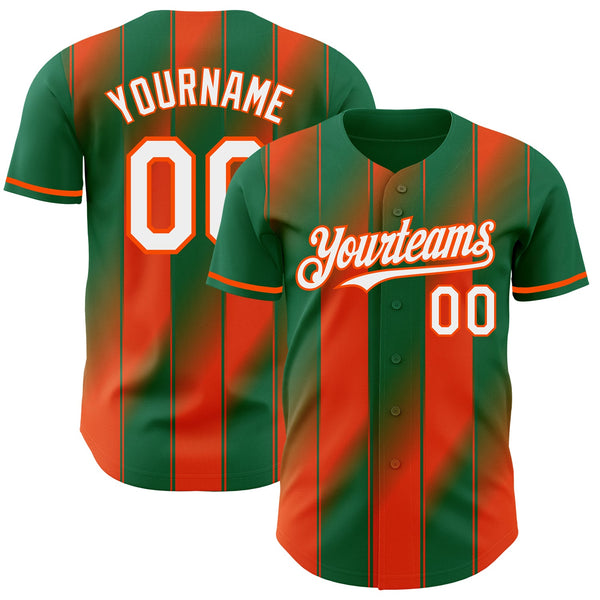 Custom Kelly Green White-Orange Gradient Classic Vertical Stripe Authentic Baseball Jersey