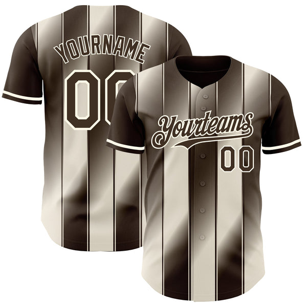Custom Brown Cream-Cream Gradient Classic Vertical Stripe Authentic Baseball Jersey