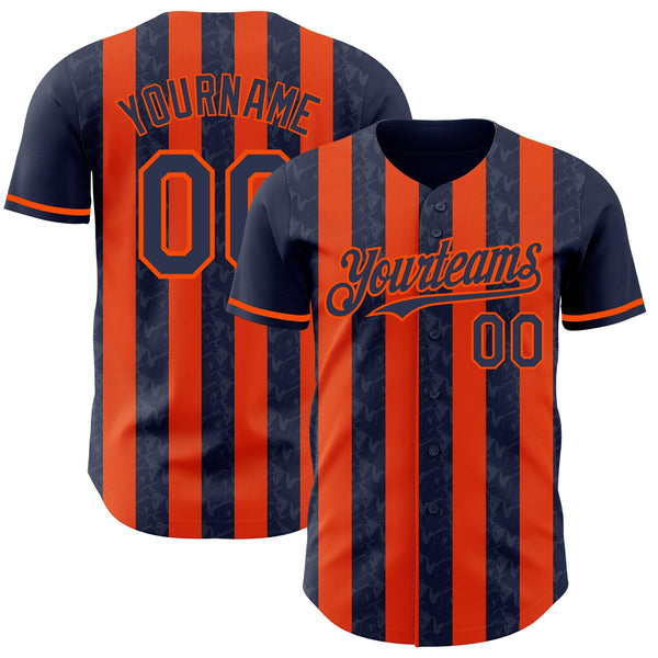 Custom Navy-Orange Classic Vertical Stripe Fluid Liquid Texture Authentic Baseball Jersey
