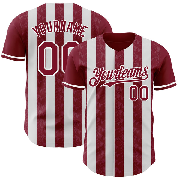 Custom Crimson-White Classic Vertical Stripe Fluid Liquid Texture Authentic Baseball Jersey