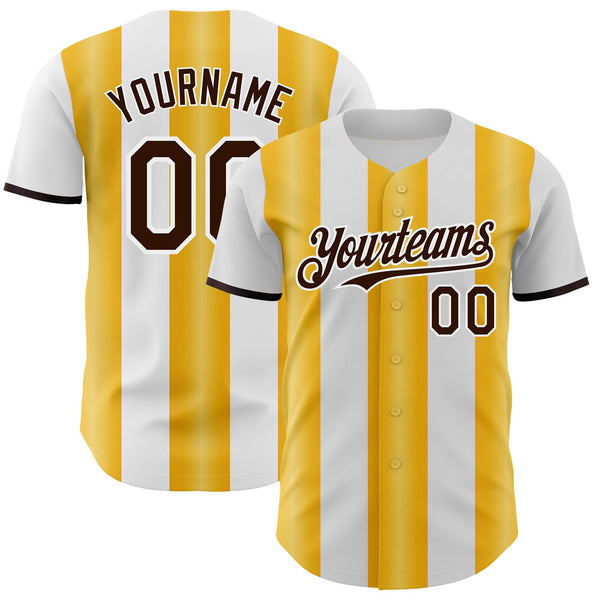 Custom White Brown-Gold Gradient Vertical Stripe Argentina Style Authentic Baseball Jersey