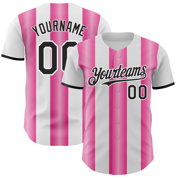 Custom White Black-Pink Gradient Vertical Stripe Argentina Style Authentic Baseball Jersey