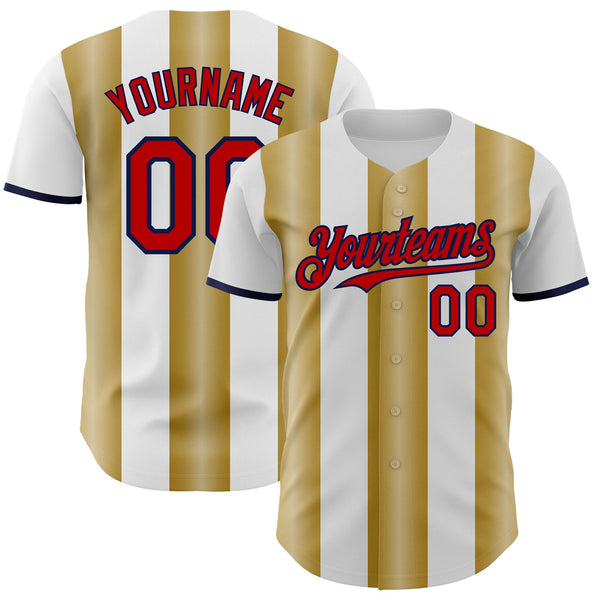 Custom White Red Old Gold-Navy Gradient Vertical Stripe Argentina Style Authentic Baseball Jersey