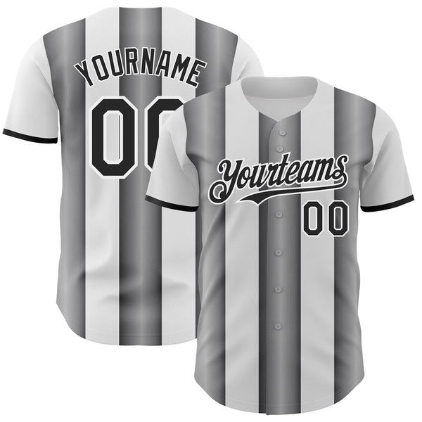 Custom White Black-Steel Gray Gradient Vertical Stripe Argentina Style Authentic Baseball Jersey
