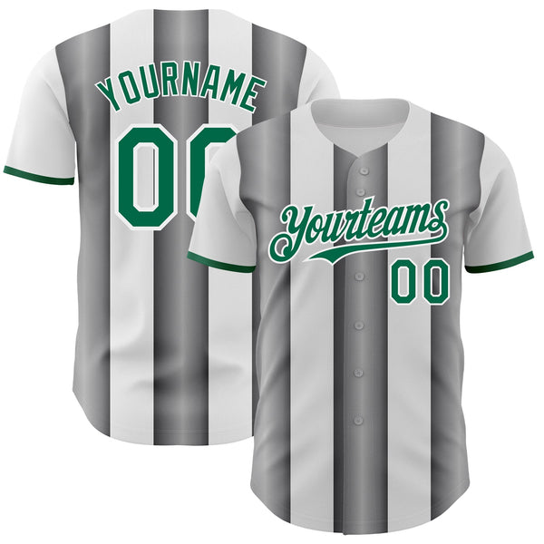 Custom White Kelly Green-Steel Gray Gradient Vertical Stripe Argentina Style Authentic Baseball Jersey