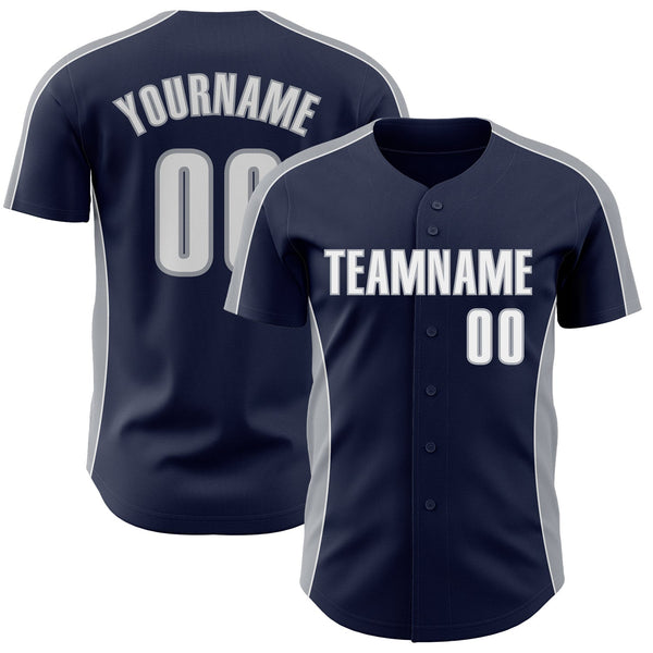 Custom Navy White-Gray Classic Color Block Side Panel Stripe Authentic Baseball Jersey