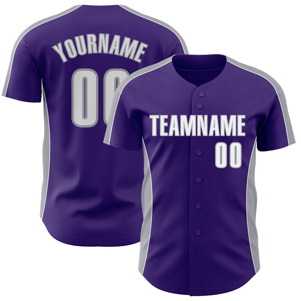 Custom Purple White-Gray Classic Color Block Side Panel Stripe Authentic Baseball Jersey