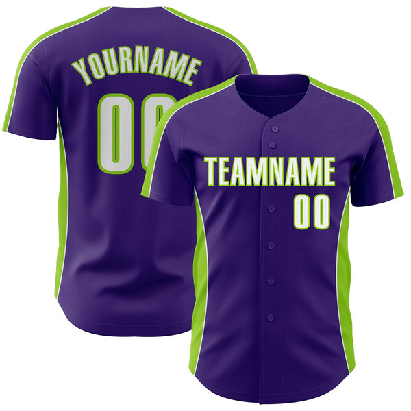 Custom Purple White-Neon Green Classic Color Block Side Panel Stripe Authentic Baseball Jersey