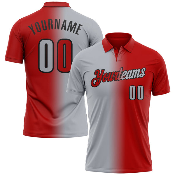Custom Red Gray-Black 3D Gradient Fashion Performance Polo Shirt