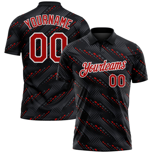 Custom Black Red-White Slant Lines Cyber Mecha Tech Performance Polo Shirt