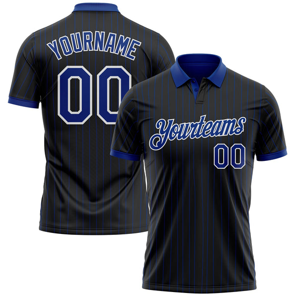 Custom Black Royal Pinstripe-White Performance Polo Shirt