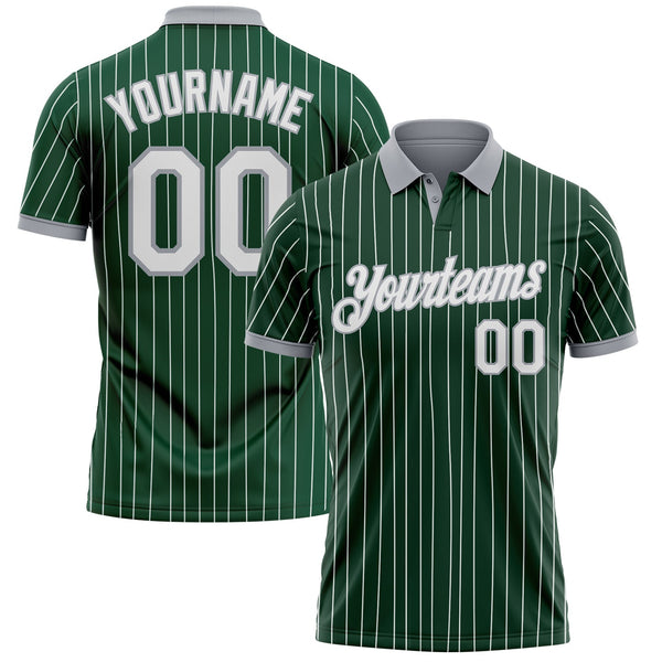 Custom Green White Pinstripe-Gray Performance Polo Shirt