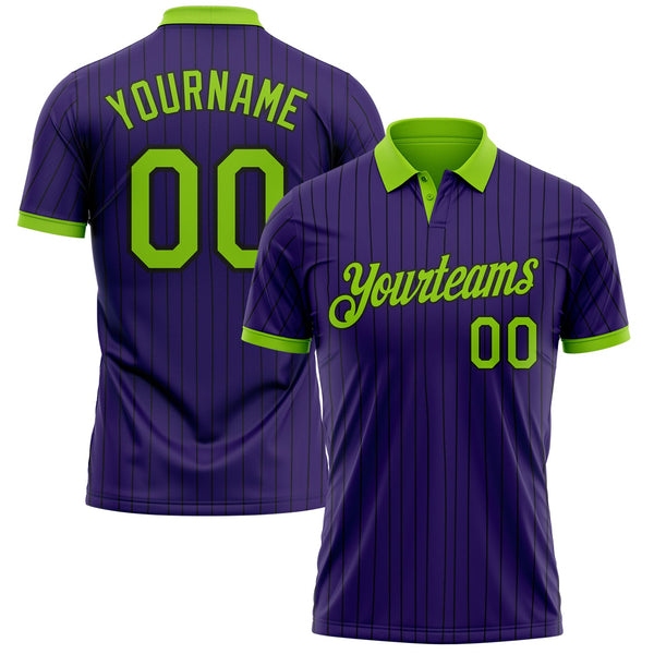 Custom Purple Black Pinstripe-Neon Green Performance Polo Shirt