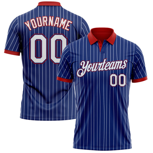 Custom Royal White Pinstripe-Red Performance Polo Shirt