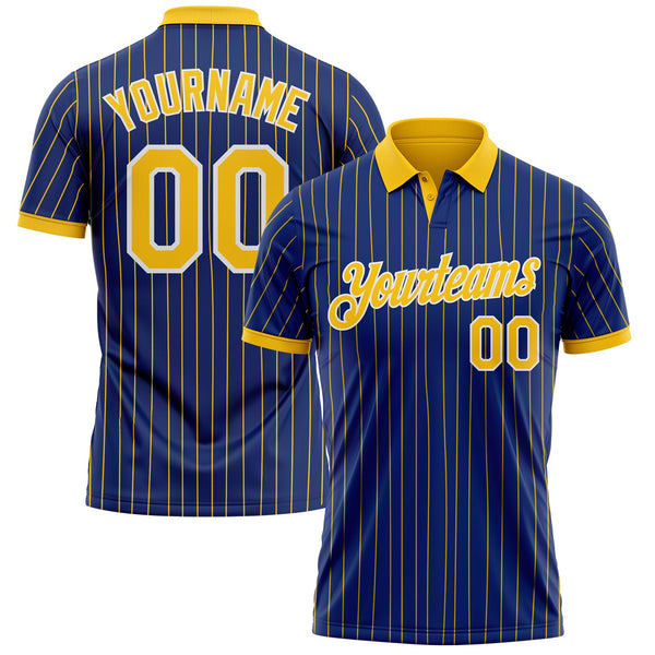 Custom Royal Yellow Pinstripe-White Performance Polo Shirt