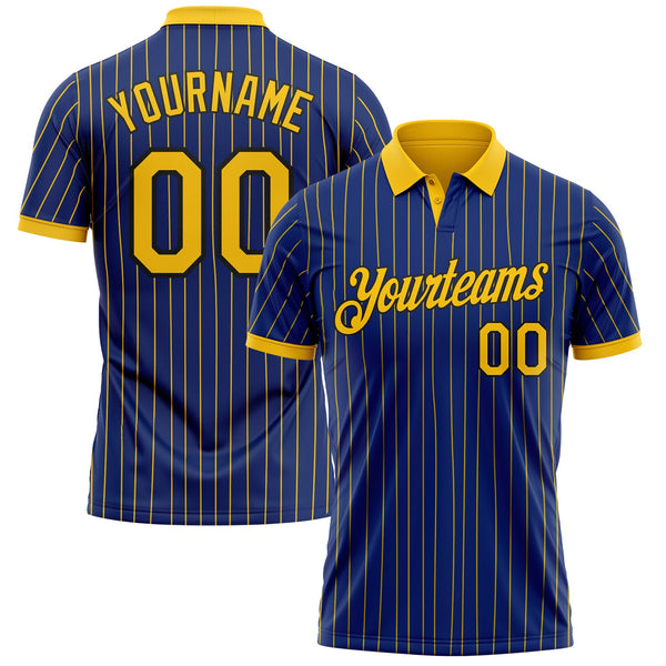 Custom Royal Yellow Pinstripe-Black Performance Polo Shirt