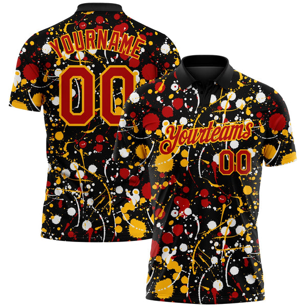 Custom Graffiti Pattern Red Black Gold-White Vibrant Multi-Color Abstract Splatter Performance Polo Shirt