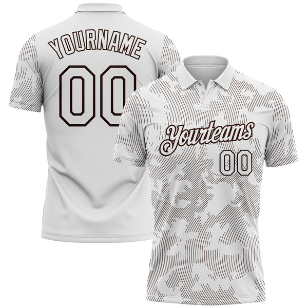 Custom White-Brown 3D Pattern Abstract Fluid Line Performance Polo Shirt