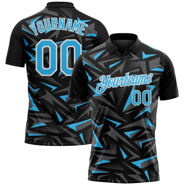 Custom Black Sky Blue Steel Gray-White Cyber Mecha E-sport Geometric Shards Spike Performance Polo Shirt