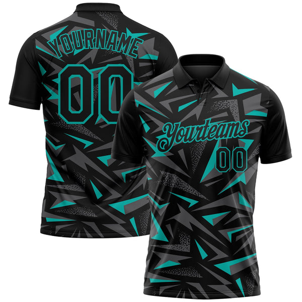 Custom Black Steel Gray-Aqua Cyber Mecha E-sport Geometric Shards Spike Performance Polo Shirt