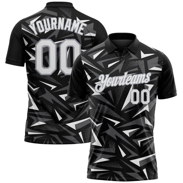 Custom Black White Steel Gray-Gray Cyber Mecha E-sport Geometric Shards Spike Performance Polo Shirt