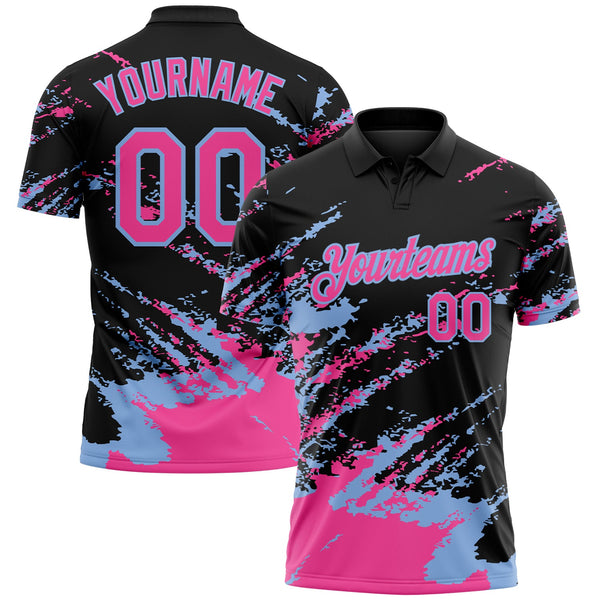 Custom Black Pink-Light Blue Brush Stroke Shatter Splatter Performance Polo Shirt