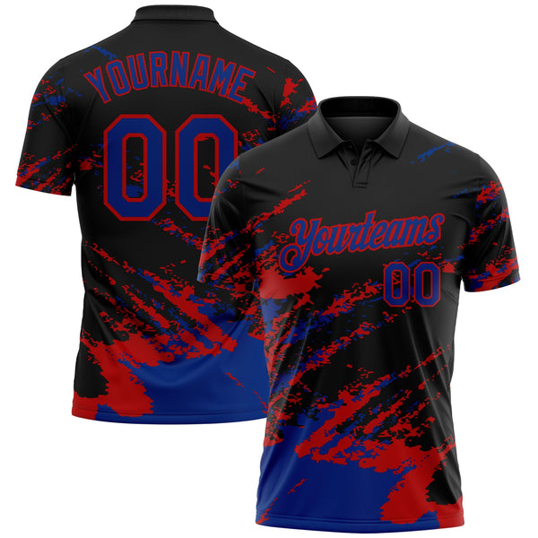 Custom Black Royal-Red Brush Stroke Shatter Splatter Performance Polo Shirt