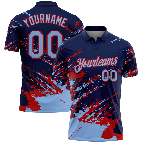 Custom Navy Light Blue-Red Brush Stroke Shatter Splatter Performance Polo Shirt