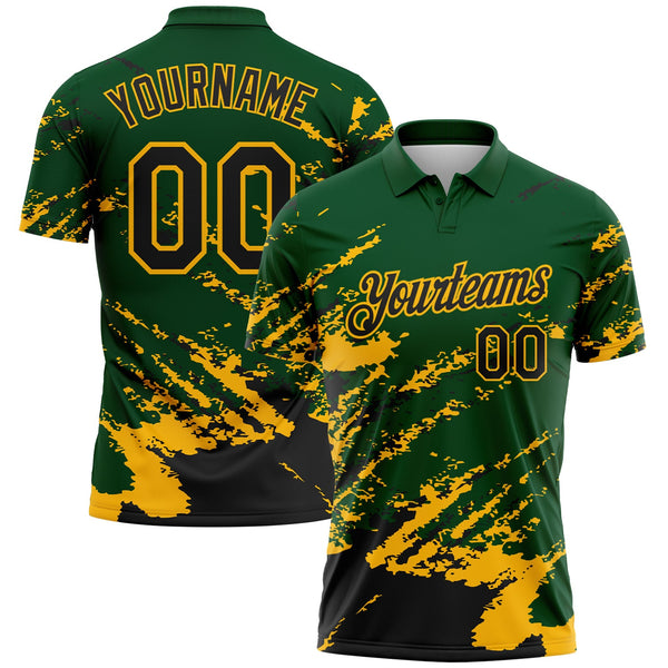 Custom Green Black-Gold Brush Stroke Shatter Splatter Performance Polo Shirt