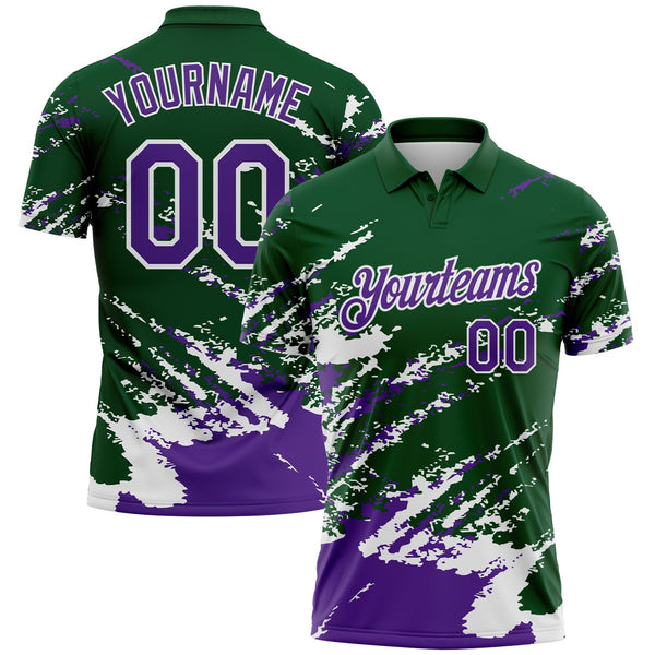 Custom Green Purple-White Brush Stroke Shatter Splatter Performance Polo Shirt