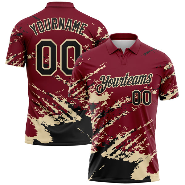 Custom Crimson Black-Cream Brush Stroke Shatter Splatter Performance Polo Shirt