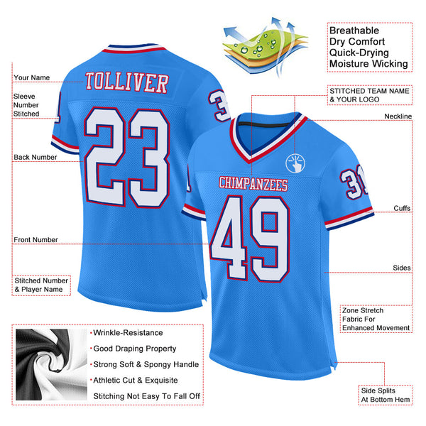 Custom Powder Blue White-Royal Mesh Authentic Throwback Football Jersey alternate