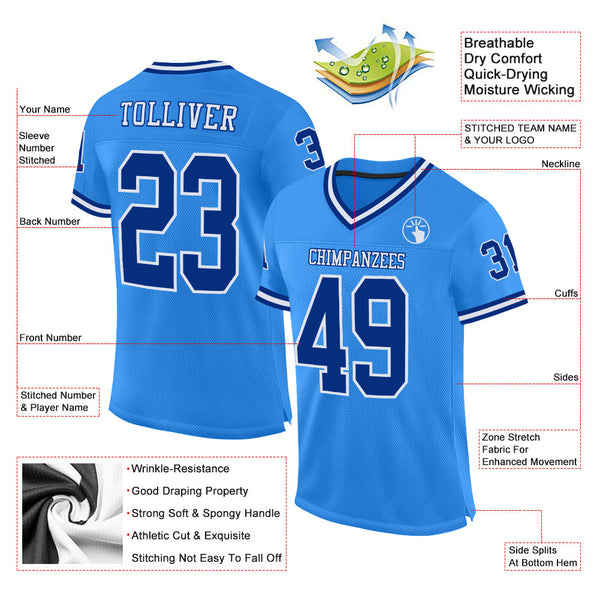 Custom Powder Blue Royal-White Mesh Authentic Throwback Football Jersey alternate