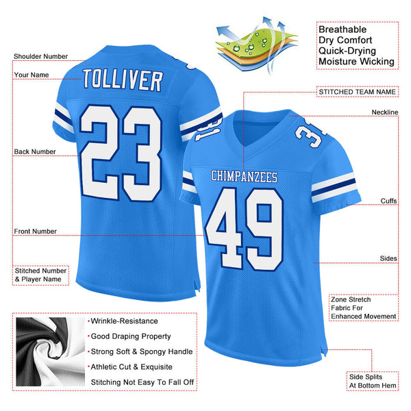 Custom Powder Blue White-Royal Mesh Authentic Football Jersey alternate