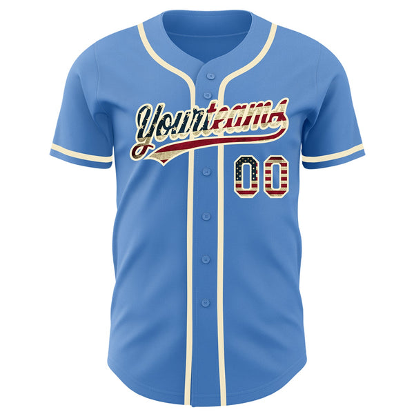 Custom Powder Blue Vintage USA Flag-Cream Authentic Baseball Jersey alternate