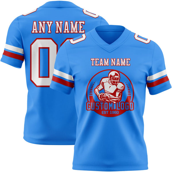 Custom Powder Blue White-Red Authentic Football Jersey alternate
