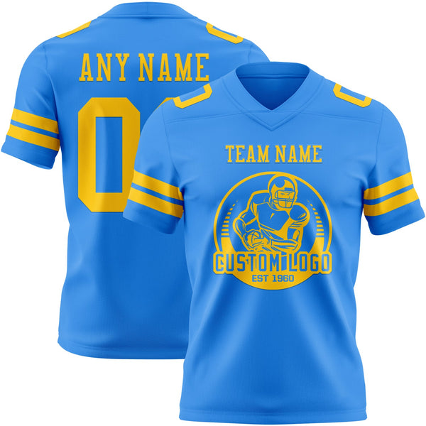 Custom Powder Blue Yellow Authentic Football Jersey alternate