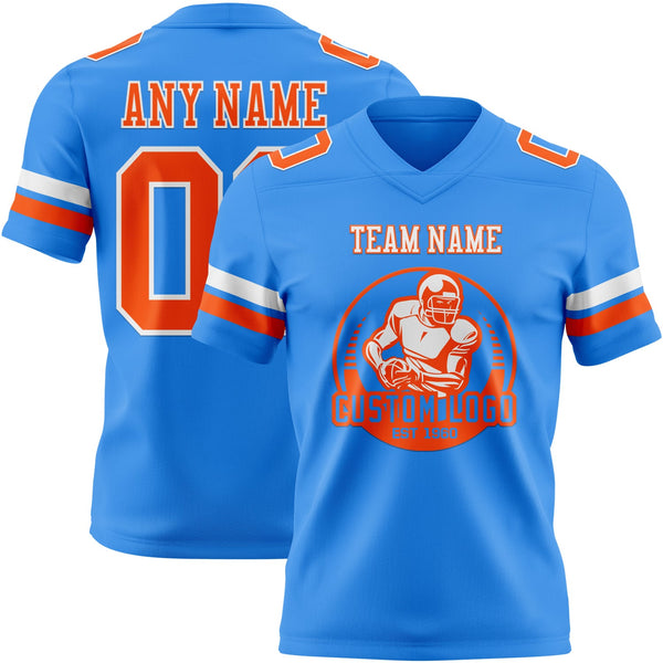 Custom Powder Blue Orange-White Authentic Football Jersey alternate